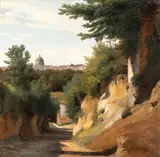 Gabriel Prieur, View of San Pietro from Via del Passo Oscuro, The painting is signed at lower right: "G. PRIEUR".