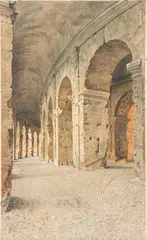 Adriano Cecchi, Glimpse of the Colosseum's inner colonnade, The drawing bears signature and date in the lower left-hand corner: "A. CECCHI