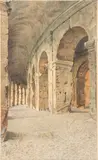 Adriano Cecchi, Glimpse of the Colosseum's inner colonnade, The drawing bears signature and date in the lower left-hand corner: "A. CECCHI