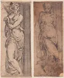 Angelo Falconetto, Caryatid | Young woman, Lot of two etchings