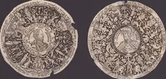 Theodor de Bry, Commander of Madness (Duke of Alva) | Commander of Wisdom (William I of Orange), lot of two engravings of a series of four designs for richly decorated plates. Engraving