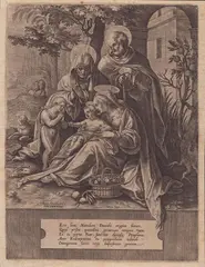 Hieronymus Wierix, The Holy Family with Saint Elizabeth and Saint John, after Jan van der Straet
