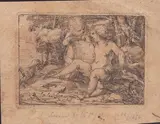 Laurent de La Hyre, Three putti with a barrel of wine, etching