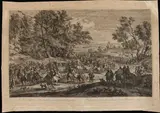 Adriaen Fransz. Boudewijns, La Reine allant à Fontainebleau accompagnée de ses gardes, grande stampa raffigurante la cavalcade con Regina Maria Teresa che entra Fontainebleau. etching