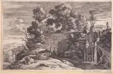Herman van Swanevelt, Landscape with cows, etching