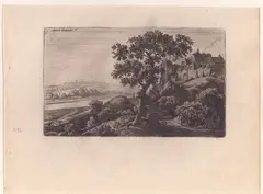 Anthonie Waterloo, Landscape with houses on the hill, etching