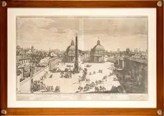 Gomar Wouters, La Piazza del Popolo abbellita con li nuovi Edifici et Veduta della Citta di Roma come sie trova al presente, etching
