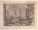 Francesco Vaccaro, Architectural capriccio with fountain, etching