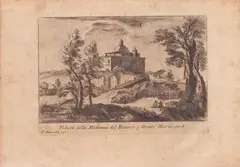 View of the Madonna del Rosario in Monte Mario by Paolo Anesi, etching, offered Feb 2024