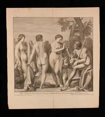 The Judgment of Paris by Giovanni Girolamo Frezza, 1704, after Sisto Badalocchi's painting. Etching and engraving, offered Feb 2024