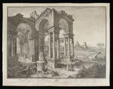 Cristoforo Dall'Acqua, Capriccio with ancient ruins, after Antonio Joli. Engraving and etching