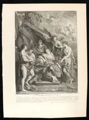 Benoît Audran the Elder, L'Accouchement de la Reine, 1710, after Jean-Baptiste Nattier after the painting by Paul Rubens. Engraving and etching