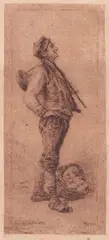 Luigi Olivetti, Farmer with fruit basket, 1913, etching and aquatint in sepia ink