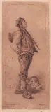 Luigi Olivetti, Farmer with fruit basket, 1913, etching and aquatint in sepia ink