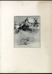 Max Pollak, Small road and snow-covered farmhouse, 1930, Etching