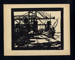 The port by Ebba Holm, woodcut, offered Feb 2024