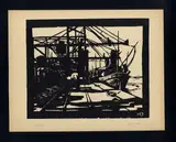 Ebba Holm, The port, woodcut