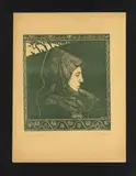 Remo Branca, Sardinian costume, woodcut in dark green ink;