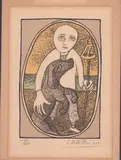 Giuseppe Viviani, The man with the dog, 1961, color lithograph