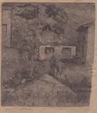 Giovanni Barbisan, Glimpse with houses, etching
