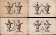 4 etchings with vases decorated with rocaille by Franz Xaver Habermann, etching, offered Feb 2024