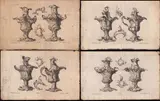 Franz Xaver Habermann, 4 etchings with vases decorated with rocaille, etching