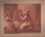 Thomas Ryder, The beautiful stranger poisoned by her sister, 1878, after a painting by Henry William Bunbury. Etching and stipple in sepia ink