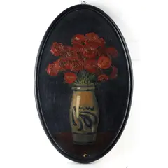 Vase with flowers by Amos Scorzon, in an oval frame, offered Jan 2024