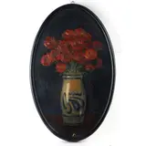 Amos Scorzon, Vase with flowers, in an oval frame