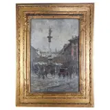 Lucio Todeschini, View of Piazza della Vetra in Milan, 1926, in a gilded and carved wooden frame