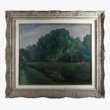 Raffaele De Grada, Glimpse of landscape with trees and river, 1941