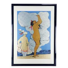 Women at the seaside, multiple on paper by Salvatore Fiume, P.A. within frame, offered Jan 2024