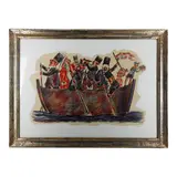 Figures within the boat, multiple on paper by Franz Borghese, within frame, offered Jan 2024