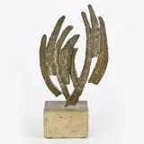 Aldo Calò, Incontro, bronze volume sculpture on travertine base, 1961