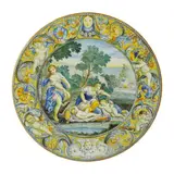 Fedele Cappelletti, Ceramic parade plate, with decoration on the brim of spirals and cheering cherubs