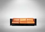 Lella Vignelli, Saratoga Armchair, 1970, Saratoga armchair/sofa designed by Massimo and Lella Vignelli in lacquered wood and orange leather. Good condition