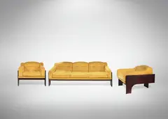 Living Room Set by Claudio Salocchi, 1970, Set da salotto anni '70 in palissandro e velluto giallo., offered Dec 2023