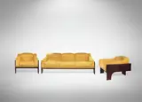 Claudio Salocchi, Living Room Set, 1970, Set da salotto anni '70 in palissandro e velluto giallo.