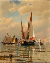 William Stanley Haseltine, Venetian lagoon with boats, 1883