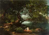 Aurelio Amici, Landscape with bathers, 1858