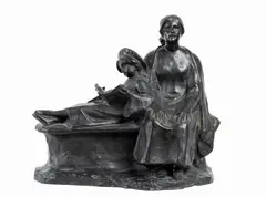 Amleto Cataldi, Woman with a child reading, Engraved signature on the back: A. Cataldi