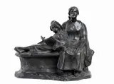 Amleto Cataldi, Woman with a child reading, Engraved signature on the back: A. Cataldi