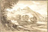 Alessio de Marchis, Landscape with river and castle in the background, Watercolour and white lead on paper laid on cardboard