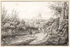 Peter von Hess, View of St Peter's from Via dell'Arco Oscuro, The drawing bears the signature at lower left: "HESS FECIT"
