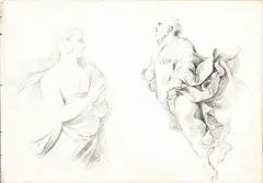 Francesco Podesti, Study of a female figure at prayer and for a Moses, Pencil on paper