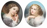 Jean-Baptiste Greuze, a) Maiden with red fruit; b) Maiden with veil. Pair of drawings