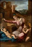 Raphael, Madonna with the Sleeping Child and the Infant Saint John (Madonna del Velo or Madonna del Diadema Blu), The painting is a faithful replica of the work by Raphael Sanzio today in the Musée du Louvre in Paris.