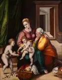 Giulio Pippi detto Giulio Romano, Madonna and Child, Saint Anne and Saint John, "Madonna della gatta", The painting is based on the famous panel by Giulio Romano