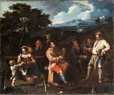 Dirck Helmbreker, Landscape with peasant banquet, Oil on canvas