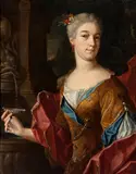 Sebastiano Ceccarini, Gentlewoman at the fountain with ruby earrings red cloak, Oil on canvas